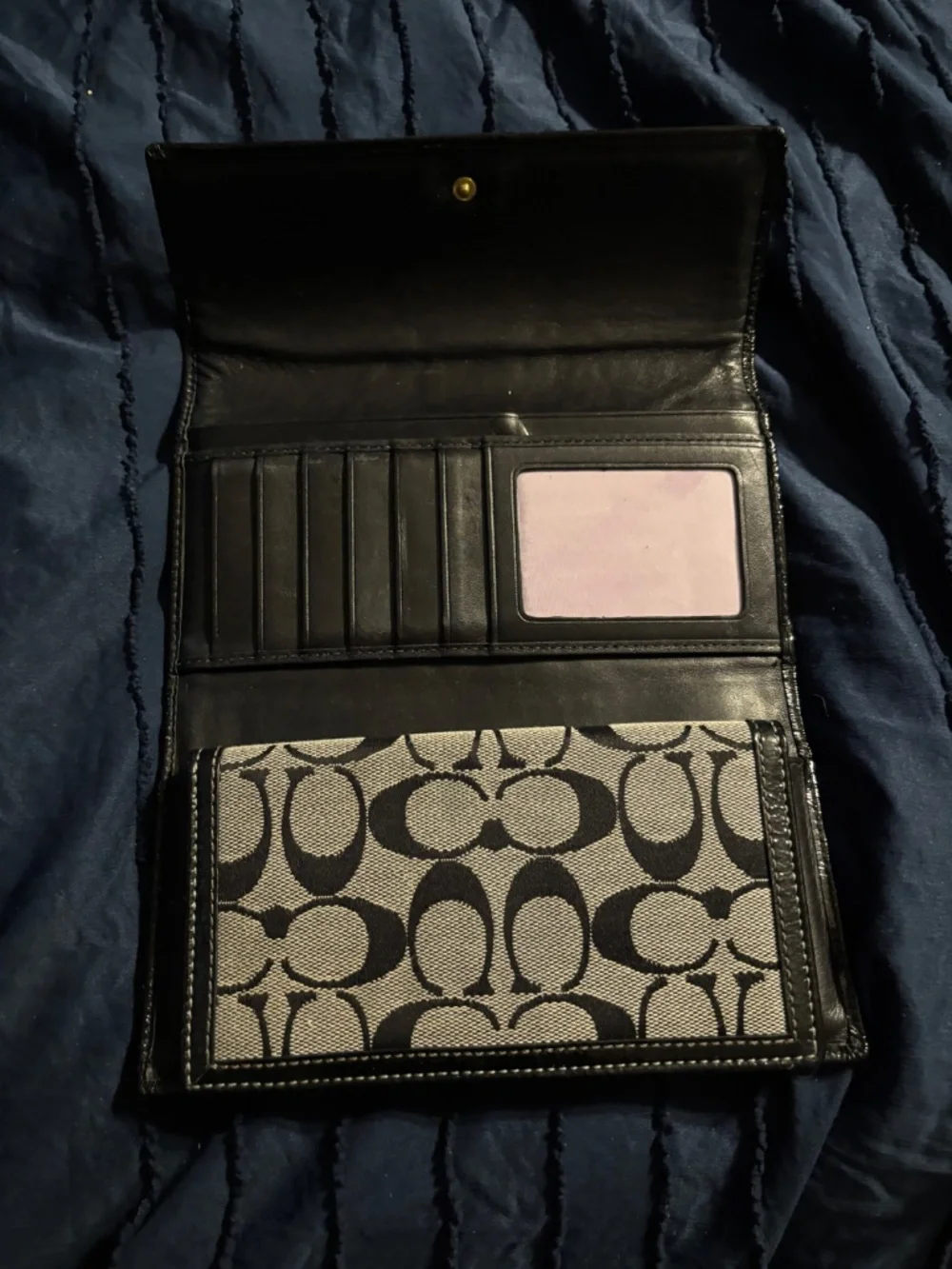 Coach Black Logo Tri-Fold Checkbook Wallet